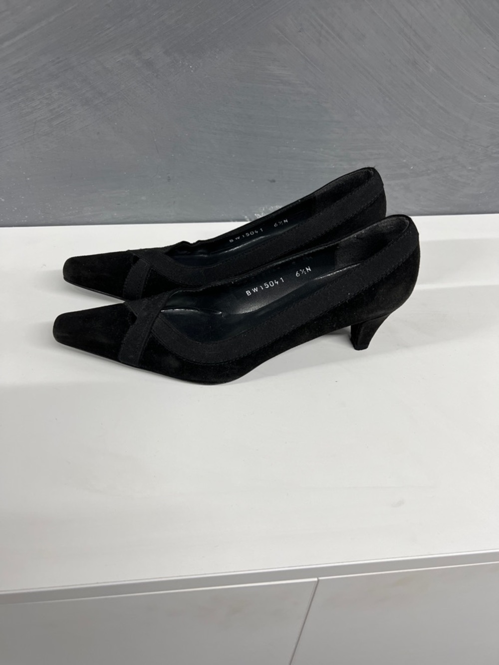 Stuart Weitzman Black Suede Pointed Kitten Heel Pumps
